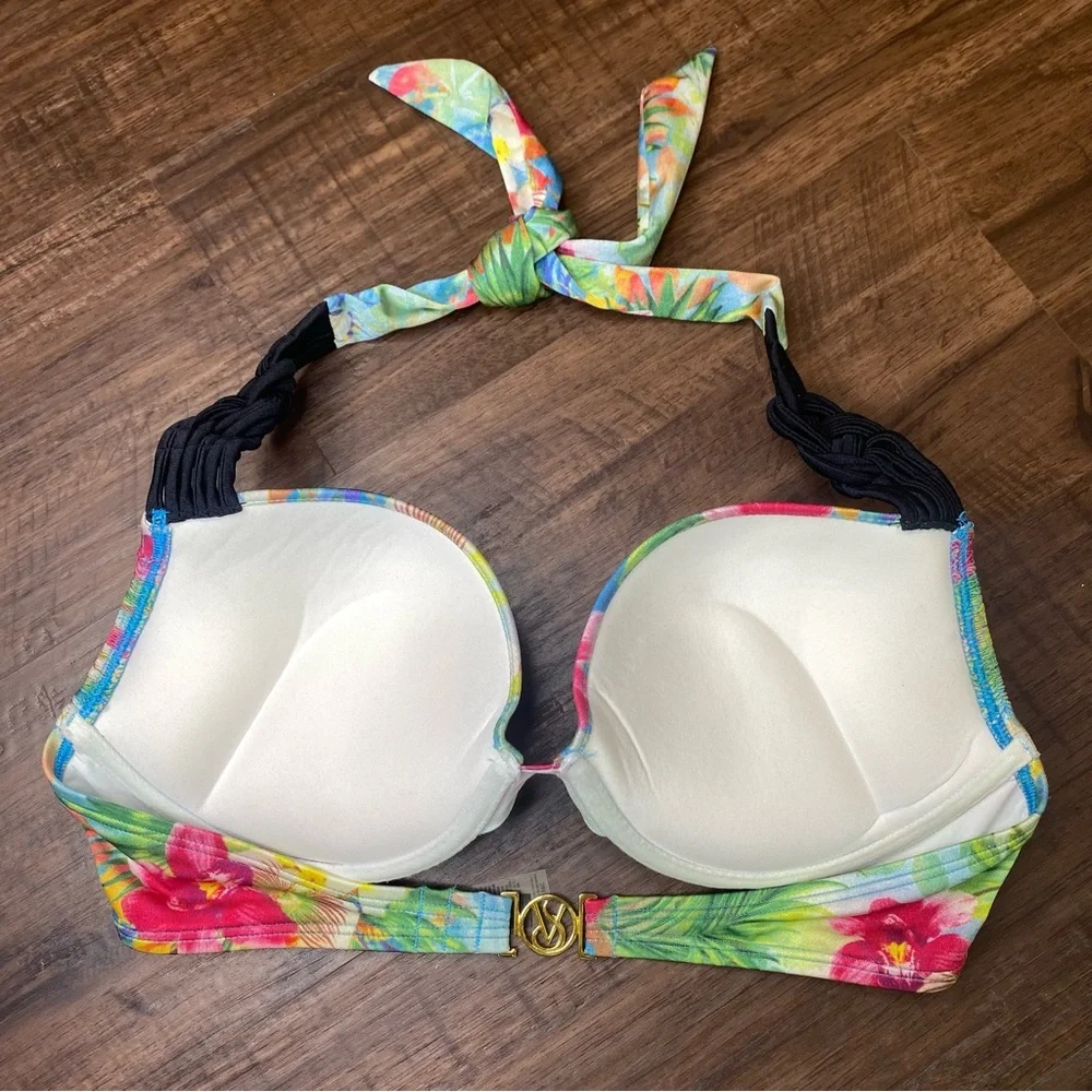 Victoria’s Secret Miraculous Bombshell Bikini Swim Top Tropical Push-up Size 36C - Picture 7 of 13